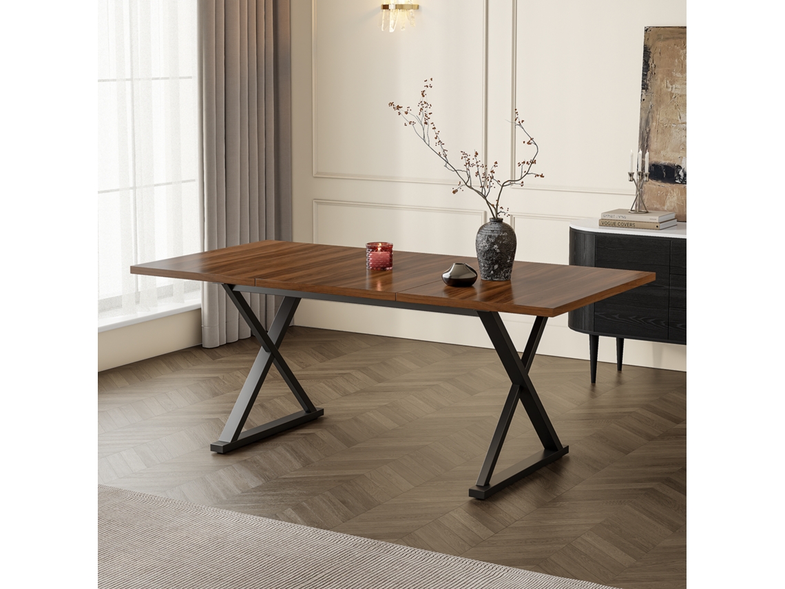 Mesa Jantar 180x90x75cm Nogueira Preto 6 8p VELTRIX