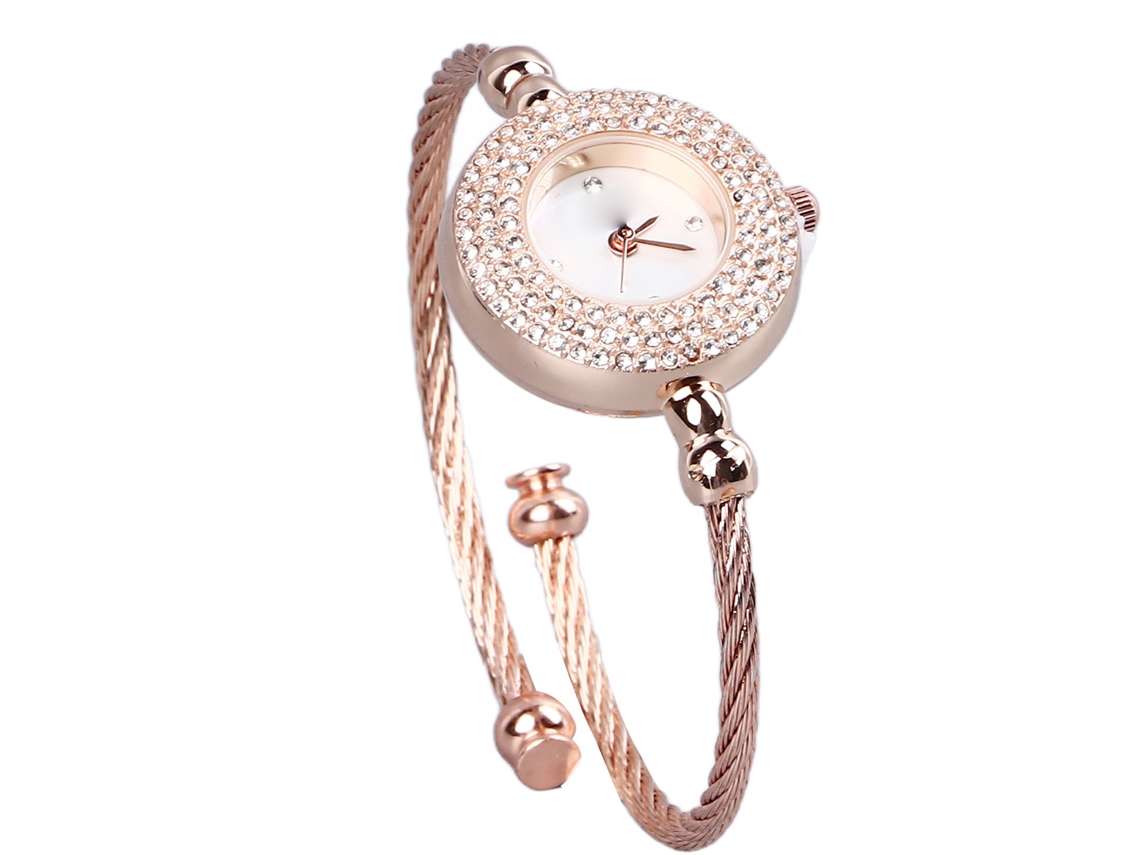 Relógio de Pulseira Feminino de Quartzo com Pulseira Ajustável Ouro Rosa para Dia a Dia e Festas
