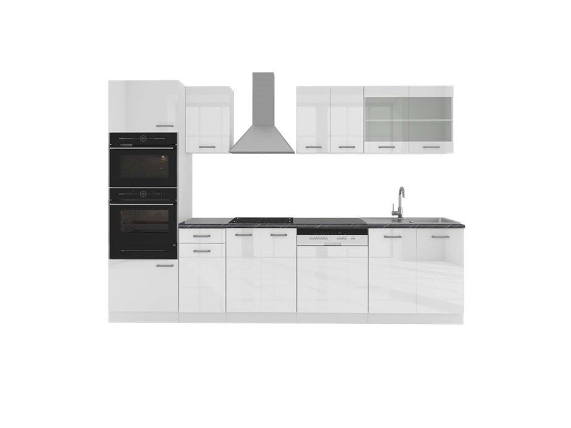 Cozinha R-Line, 300 cm com armário alto, PT Antracite, branco brilhante/branco, Vicco