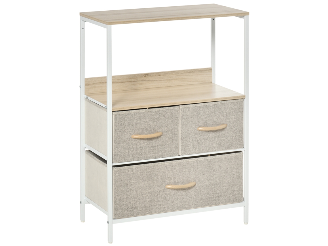 Cómoda Com 3 Gavetas Em Tecido E Prateleira 58x29x81,5cm