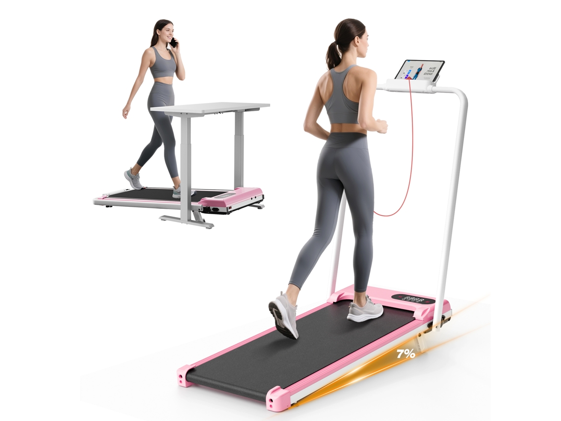 Passadeira de Corrida BOTIFLY T6B - 3 em 1,  8Km/H, 2.5HP, Dobravel, Inclinação de 7°, Peso Máx 130Kg, Área da superfície 90x38.5cm, Rose