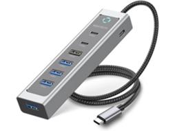 Hub USB c 7 Portas 10 Gbps com Cabo 60 cm IKIKSO (prateado)