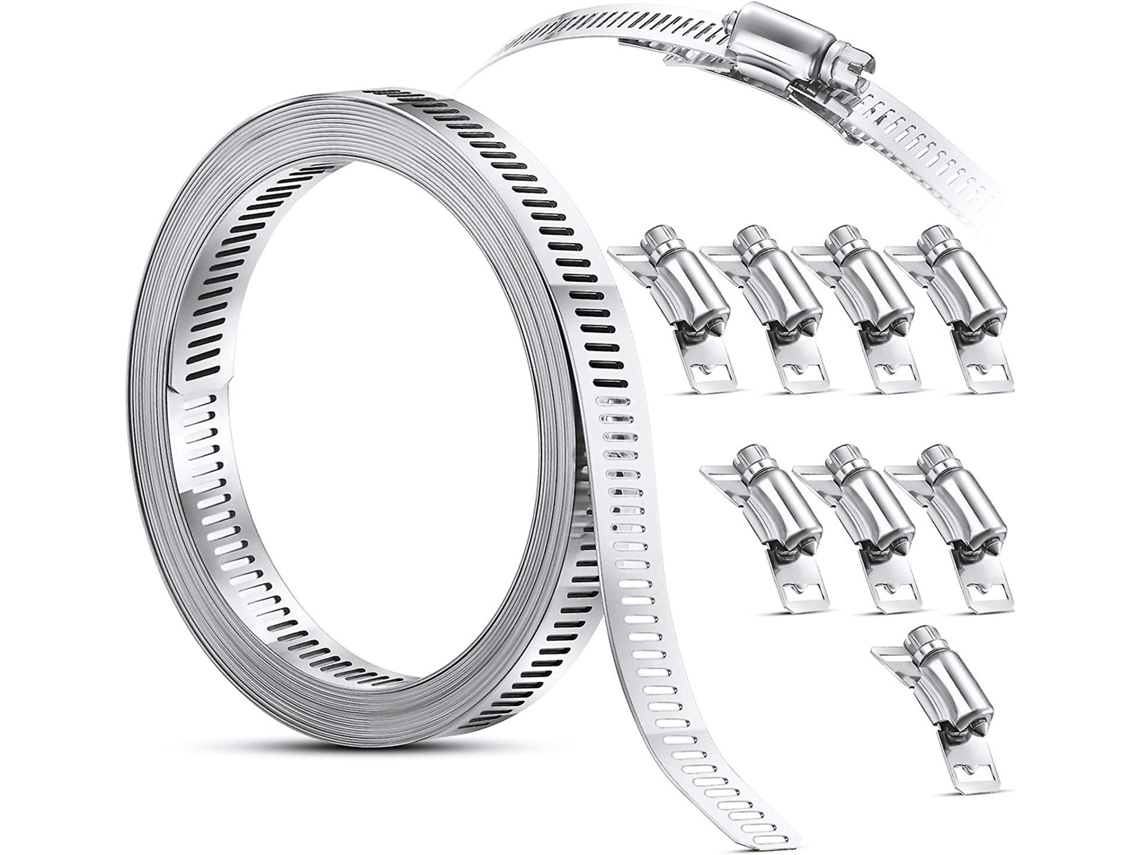 Abrazadera de Manguera de Acero Inoxidable 304 Ajustable Con Hebilla Largo 3.5m para Tuberías Cables Tubos (9 Piezas)