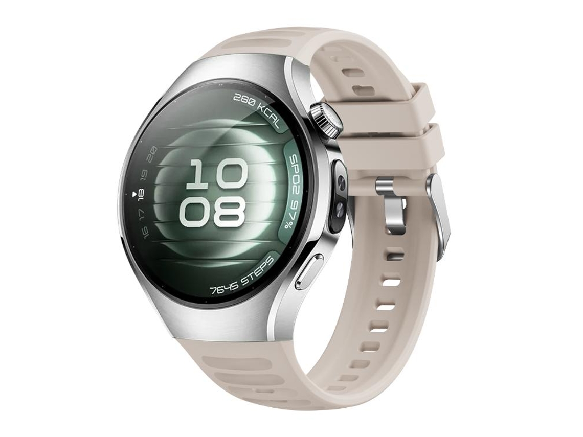 Bracelete Para Huawei Watch 5 (42mm) - Silicone Corrugado - Fivela De Aço Prate Starlight