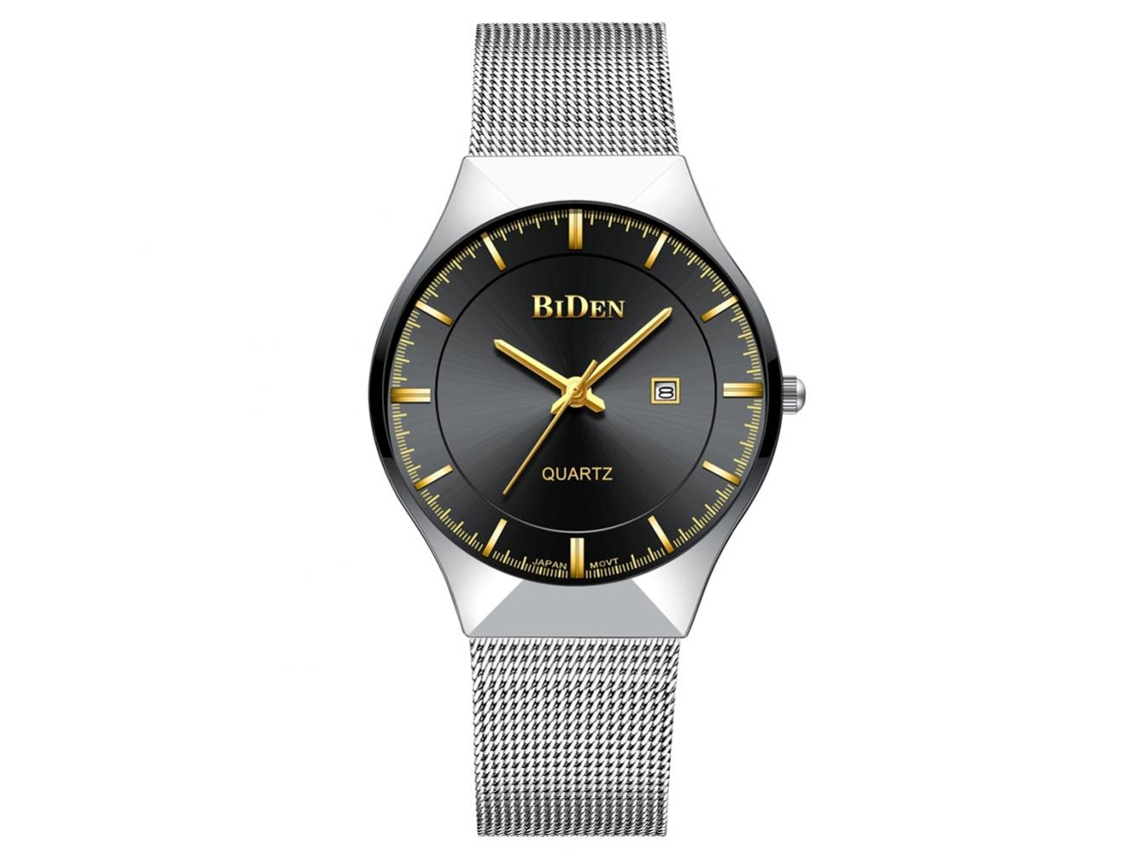 Reloj De Pulsera Hombre Biden Ultradelgado Correa De Malla Resistente Al Agua Cuarzo (dial Negro)