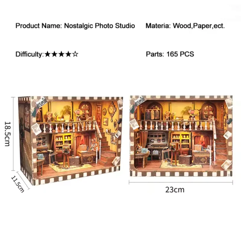 Estúdio Fotográfico Retrô em Miniatura para Montar, Kit de Modelo de Madeira. MDUG