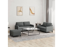 Vidaxl 3 Pcs Conjunto De Sofás Com Almofadões Tecido Cinzento-escuro
