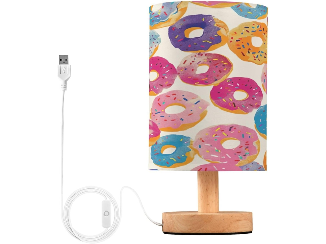 Abajur De Cabeceira Colorido Em Formato Donut Para Quarto, Com Portas De Carregamento Usb C, Luminária De Mesa Cabeceira