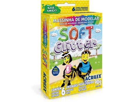 Plasticina ACRILEX Art Kids Soft Glitter 90 g (Idade Mínima: 3 anos)