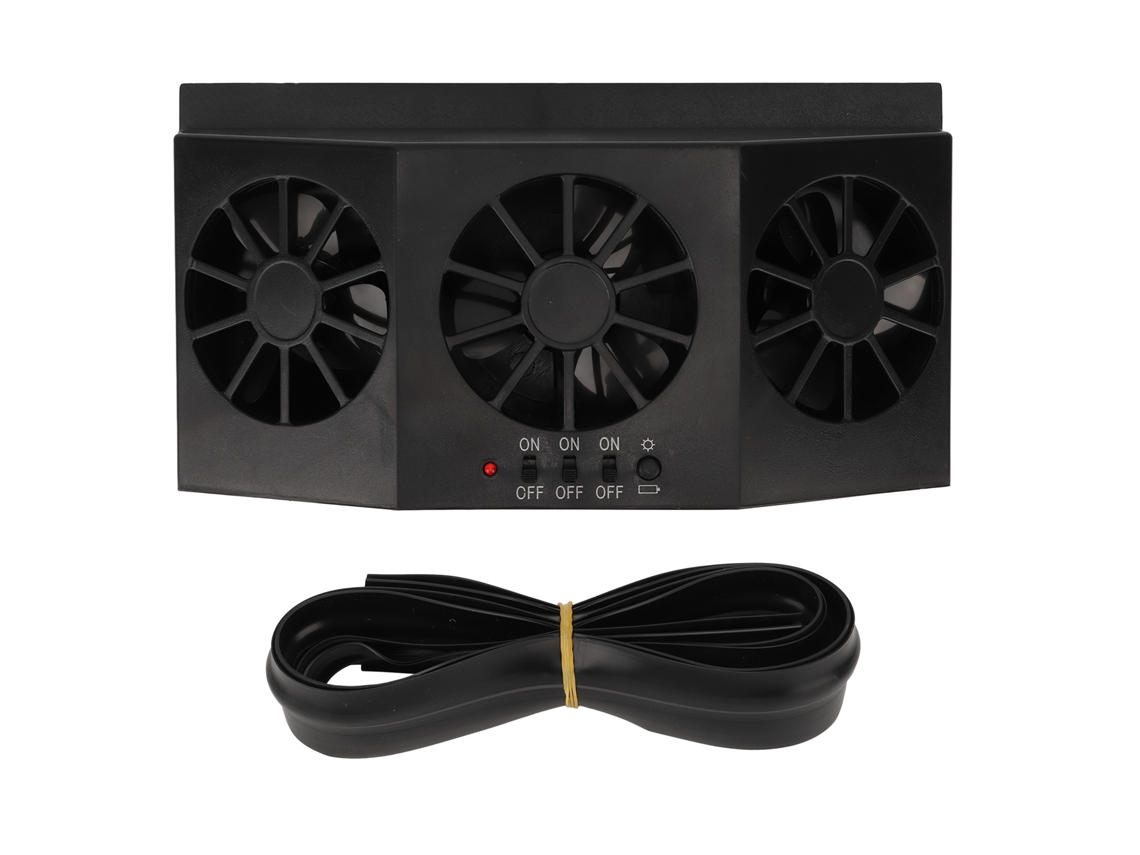Ventilador Solar para Carro 1.5w Exaustor com 3 Buracos Preto