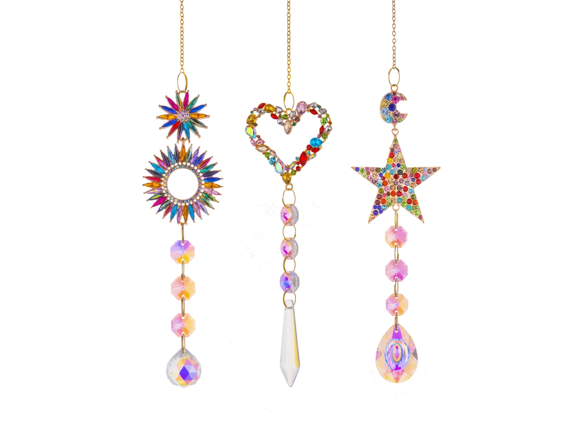 Conjunto de 3 Luzes Decorativas de Diamante, Coração, Estrela, Sol para Jardim e Decoração de Interiores LAXISCREED