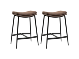 Conj. 2 Banquetas Bar C/ Apoio Pés, Estilo Indust. Em Aço, Assento Curvo, 48,5x38,5x68,5cm, Marrom Preto.