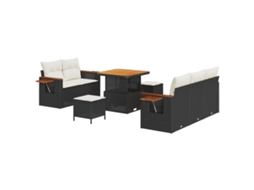 Conjunto 8 Sofá De Jardim Vidaxl Preto Vime Pe (80 X 80 X 71 Cm)