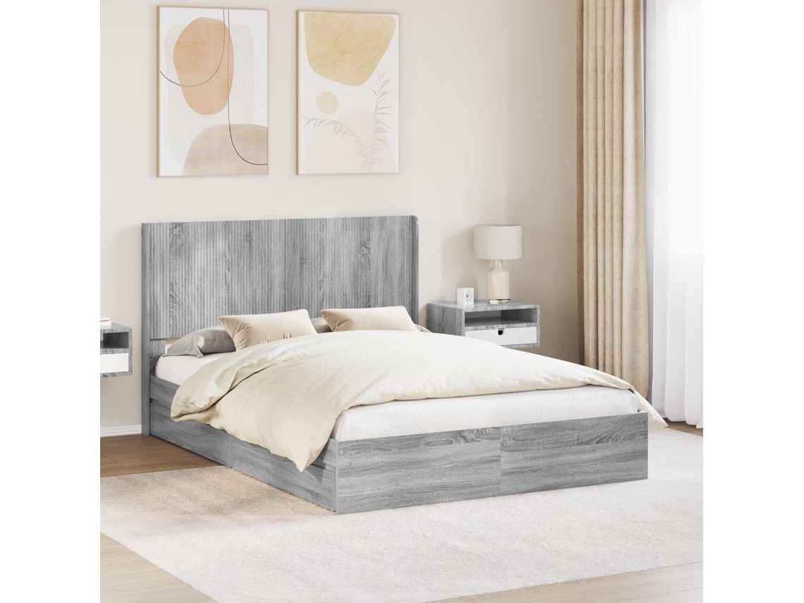 Vidaxl Estrutura de Cama com Armazenamento e Cabeceira Sonoma Cinzento