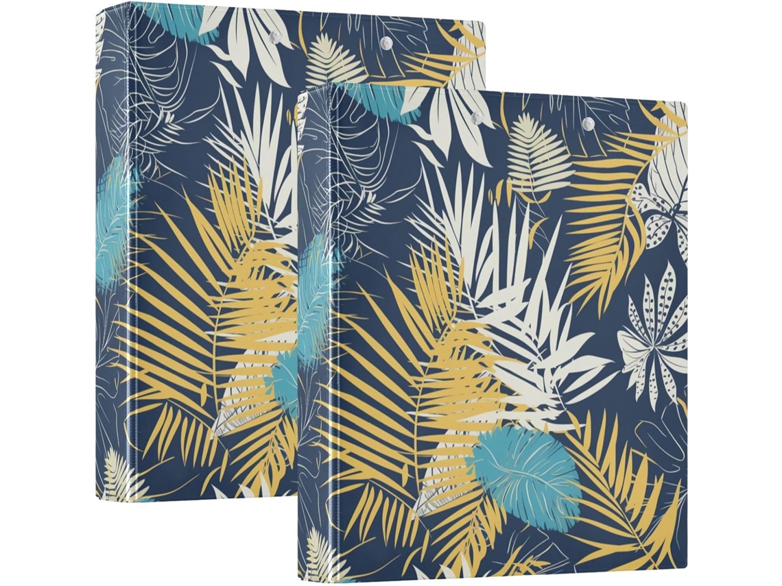 Pasta Redonda Amarela E Azul Com Estampa De Folhas Tropicais, 3, 8cm De Diâmetro, Com Capa Protetora, Pacote Com 1 2 Unidades