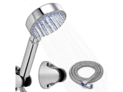 Ducha de Mão com Mangueira e Suporte de Aço Inoxidável Cromado Redondo