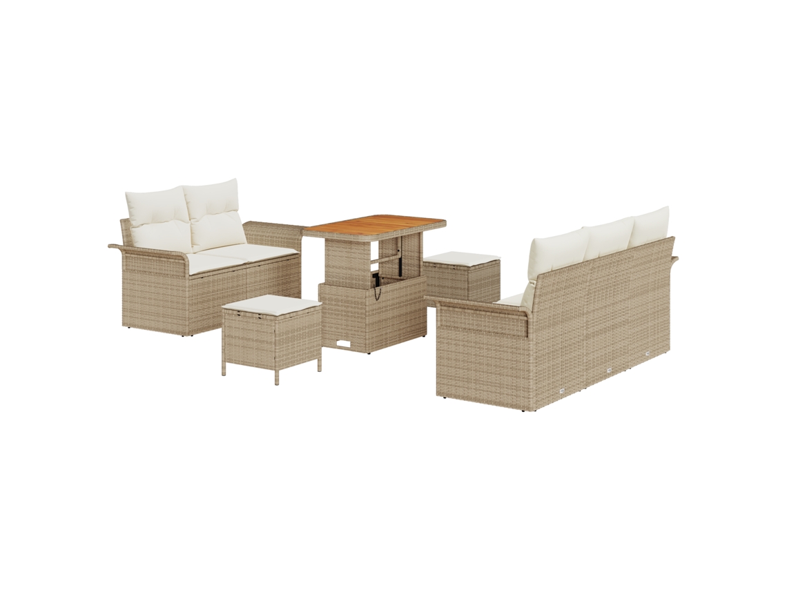 Conjunto 8 Conjunto De Sofá De Jardim Vidaxl Bege Vime Pe (196 X 62 X 85 Cm)