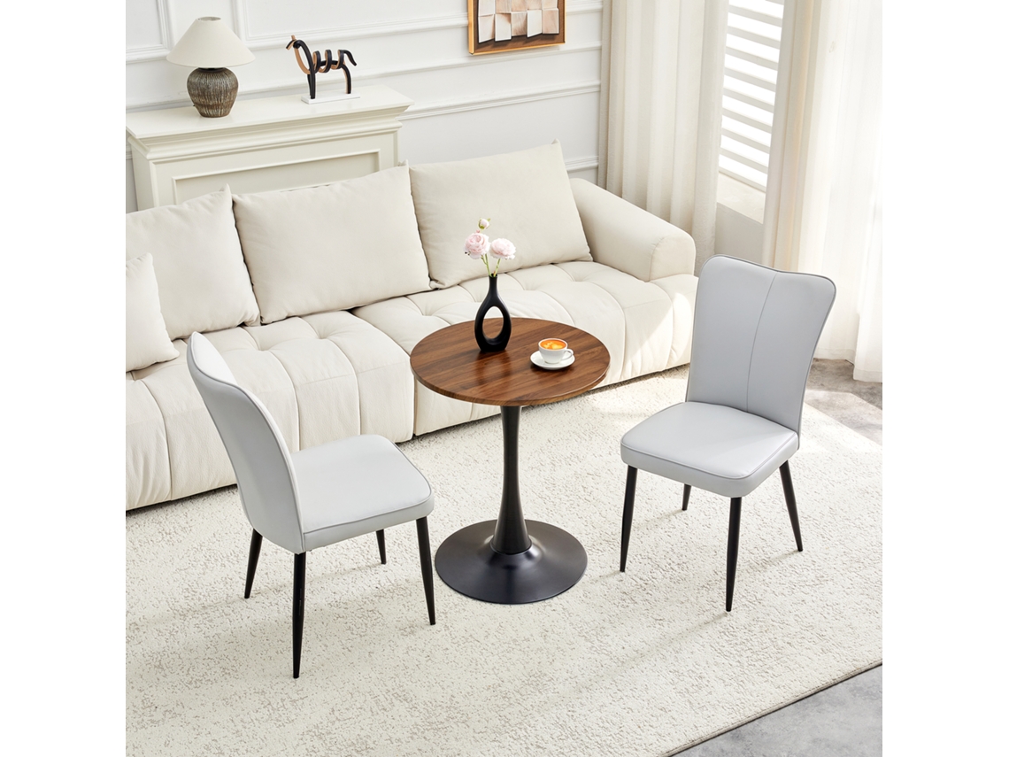 Mesa Mdf 60cm C/ 2 Cadeiras Estofadas Pu Cinza Claro VOLTEDGE
