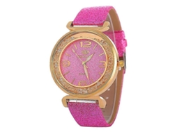 Relógio De Quartzo Feminino Fulaida Com Pulseira De Couro Pu E Detalhes Em Strass Dourado.
