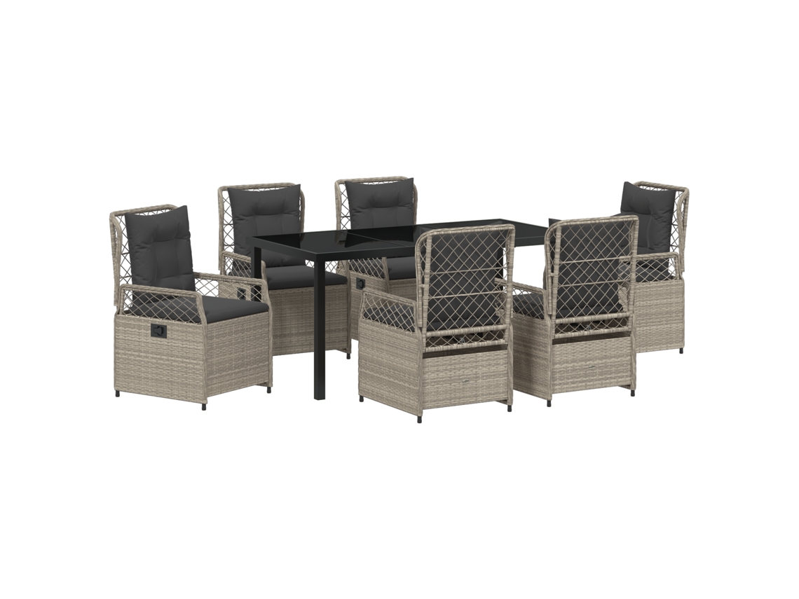Conjunto 7 De Jantar Para Jardim Vidaxl Cinzento Claro Vime Pe