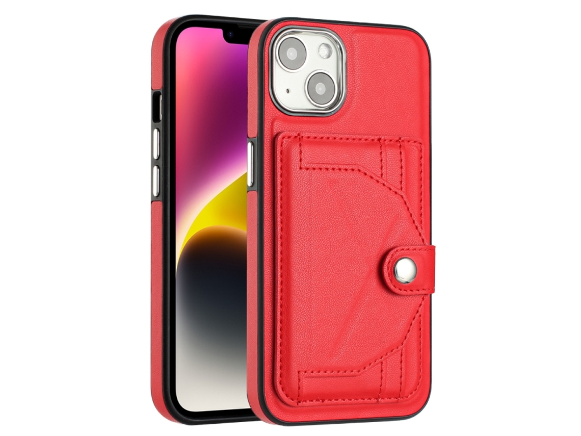 Capa Mobile Phone Cases Shockproof With Card para iPhone 15 Pele Castanho