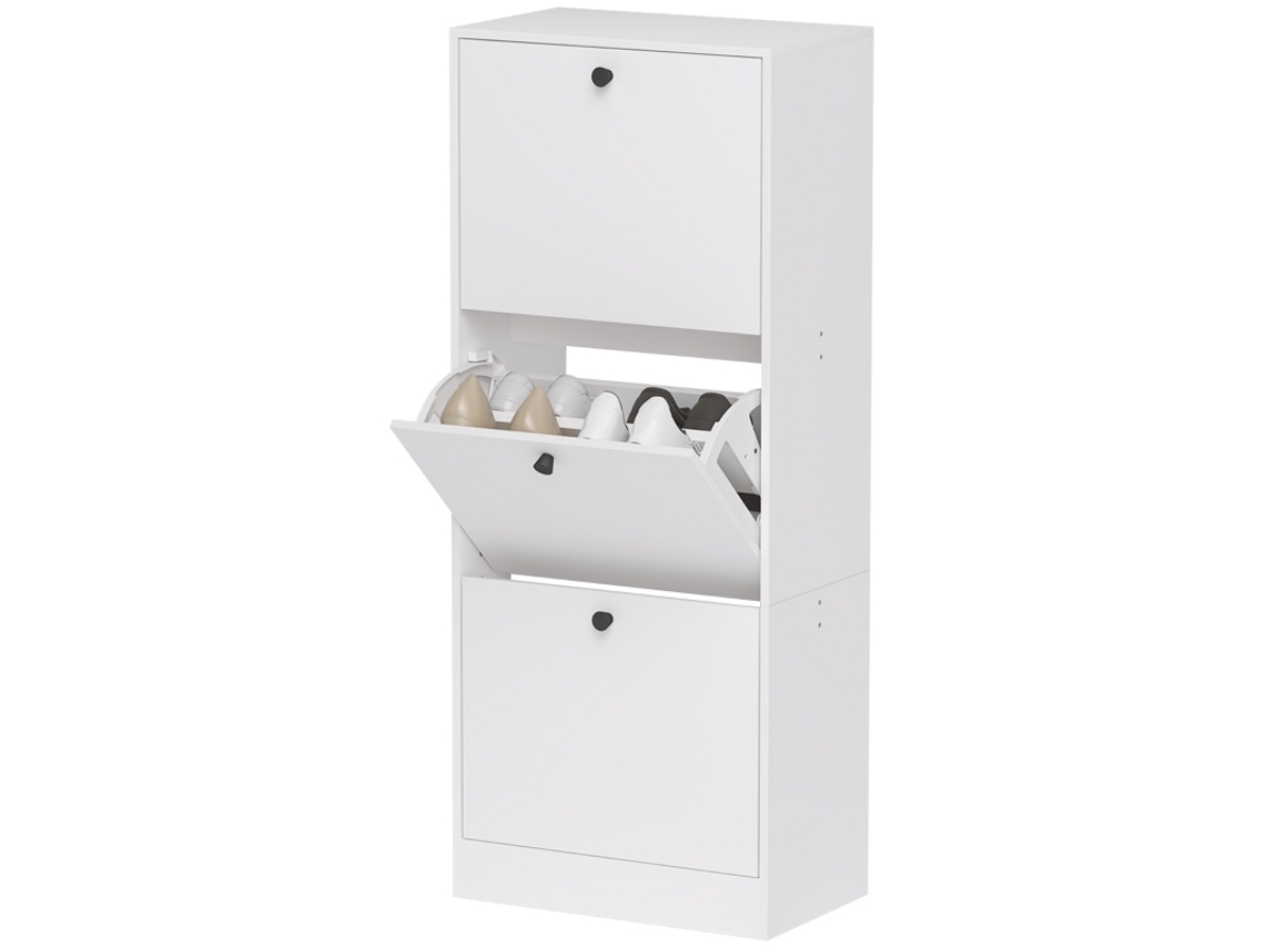 Armário De Sapatos Com 3 Portas Basculantes, Sapateira Com Divisórias Ajustáveis, Fino, Para 12 Pares, 47x28x115 Cm, Branco.