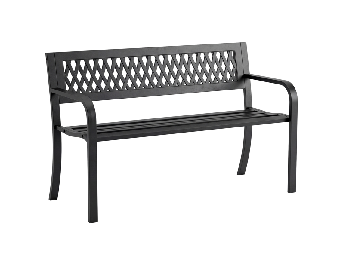 Banco de Jardim de 2 Lugares com Ripas e Apoios de Braço em Metal 119x50x75cm Preto S/MARCA