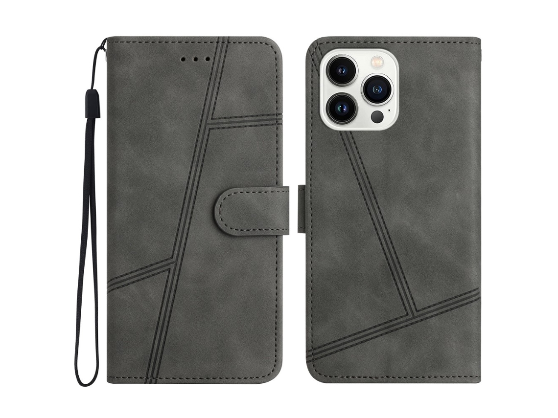 Capa Para Iphone 15 Pro Max Pele Sintética Cinzento