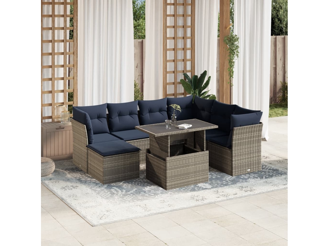 Conjunto de Sofá de Jardim com 8 Peças e Almofadas em Rattan Sintético Preto VIDAXL
