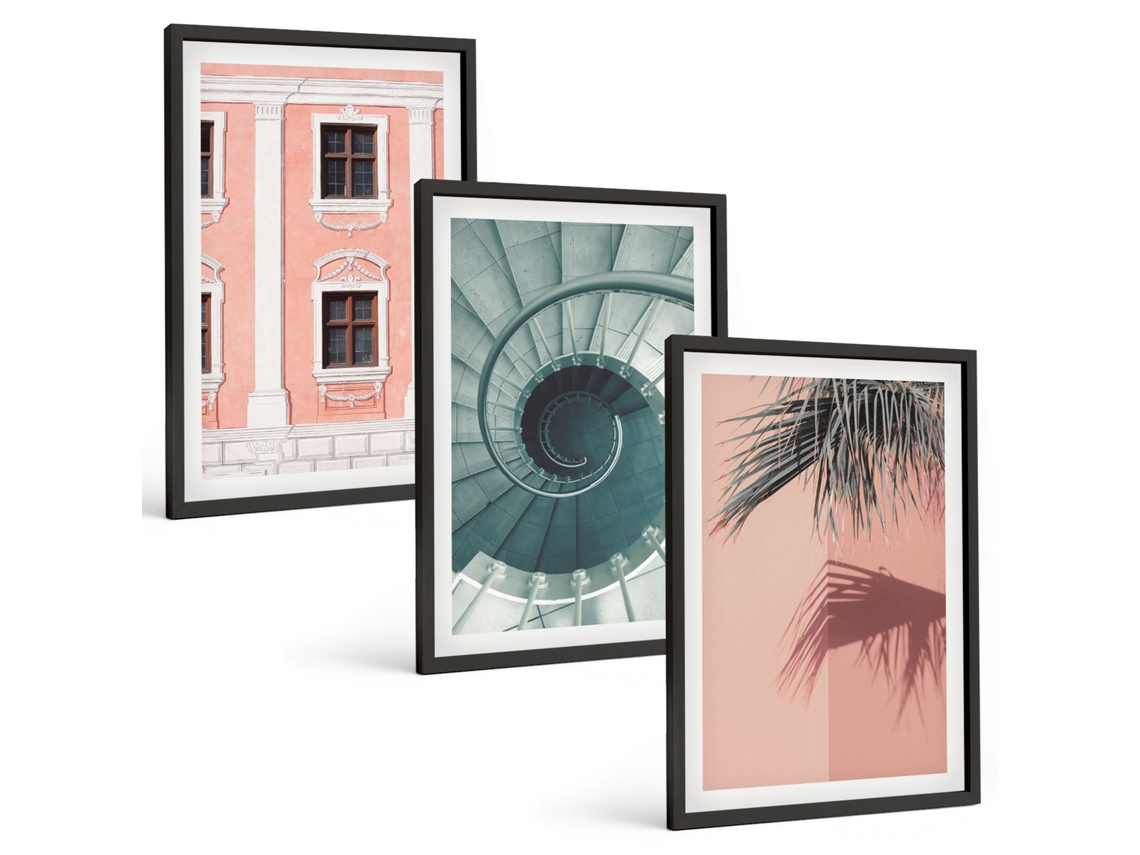 Quadros Decorativos Para Parede Espirais Em Tons Pastel Na Arquitetura Moldura Preta Quadros Para A Sala De Estar Espelharte (3 Piezas De 40x60 Cm)