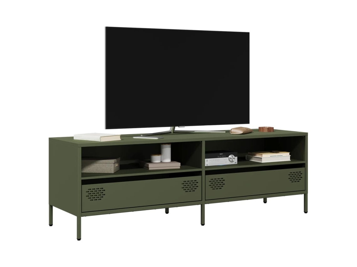 Móvel De Tv 135x39x43,5 Cm Aço Laminado A Frio Verde-azeitona Dkd Home Decor