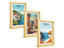 Conjunto De Pinturaspaisagens Pitorescas Retrô Moldura Dourada Quadros Para A Sala De Estar Espelharte (3 Peças 20x30 Cm)