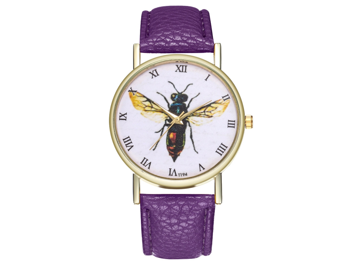 Reloj Mujer Hombre Cuero Quartzo Zhoulianfa T194-a Especimen Insecto Púrpura