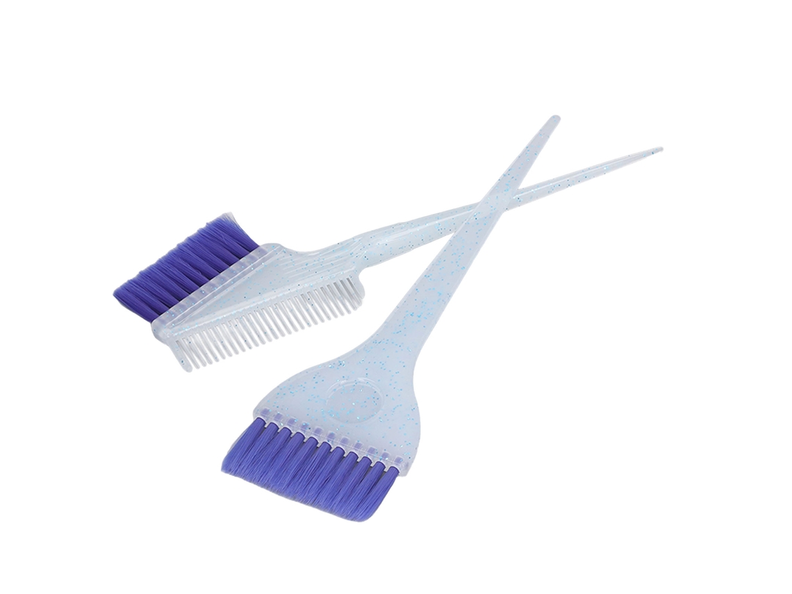 2pcs Pincel De Tintura De Cabelo Duas Faces Com Cerdas De Nylon Macias E Cabo Com Glitter Azul