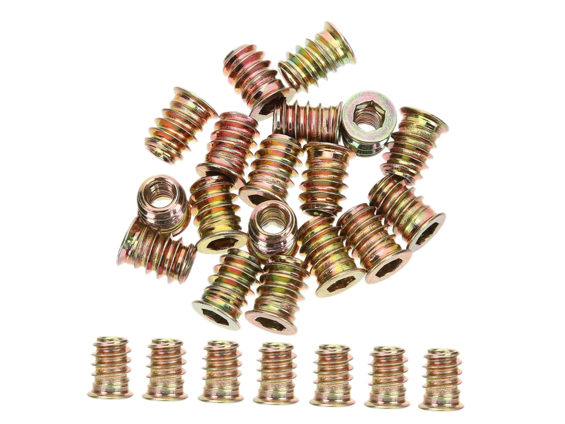 Conjunto Gleavi com 100 conectores com insertos roscados para projetos de mobiliário e carpintaria.