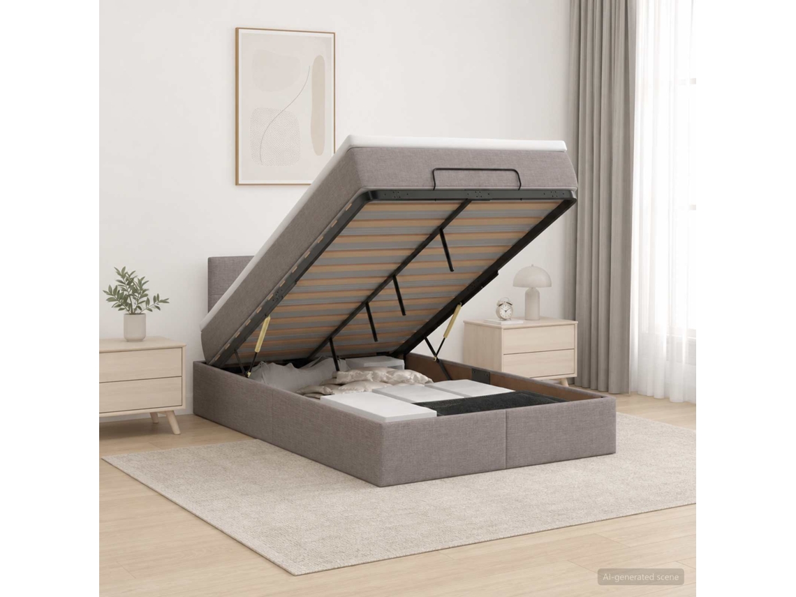 Vidaxl Cama Ottoman Com Colchão E Led Cinzento-acastanhado Tecido