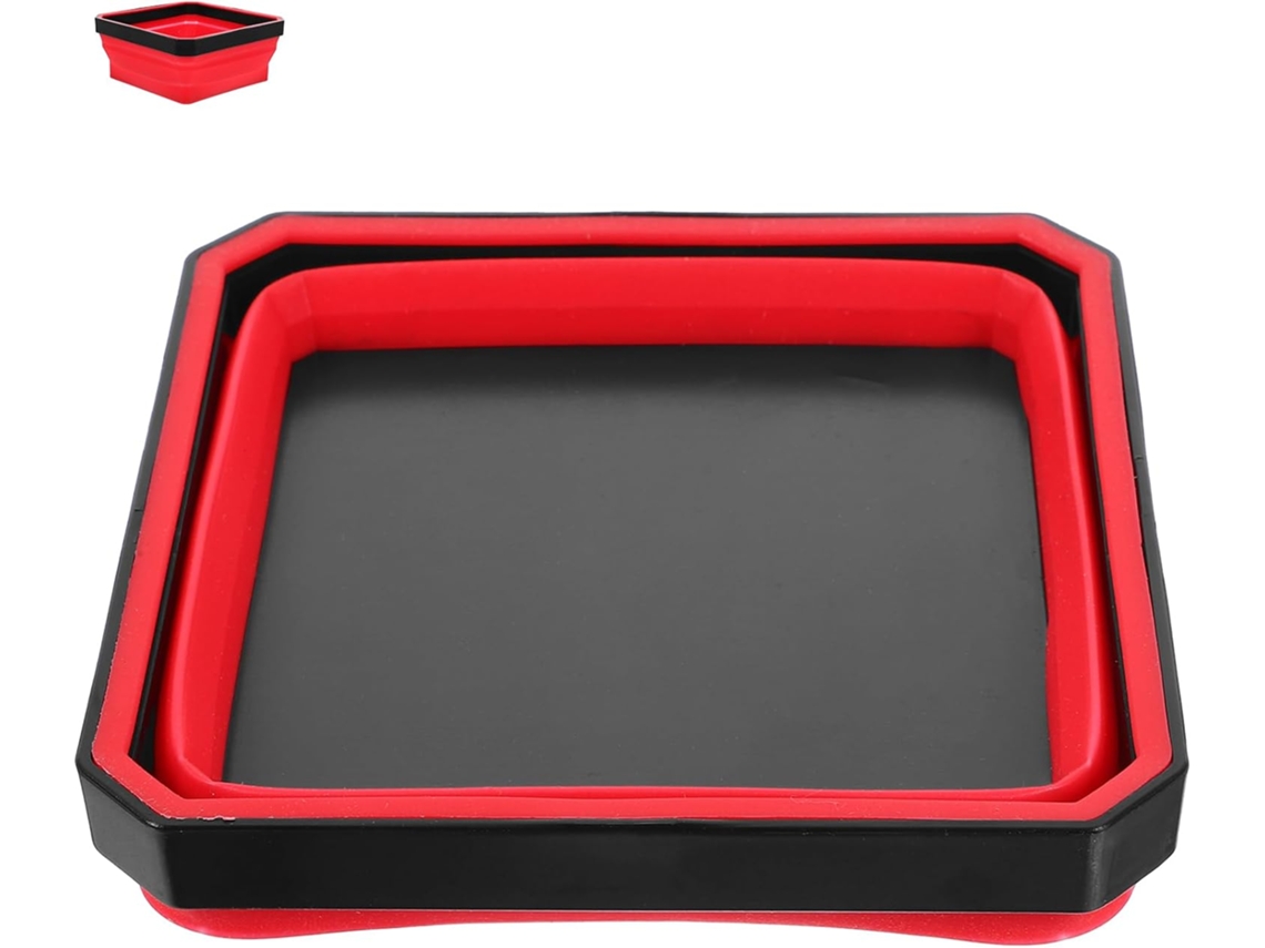 Bandeja magnética Tigela com dupla camada de armazenamento em silicone, portátil, vermelha e compacta.