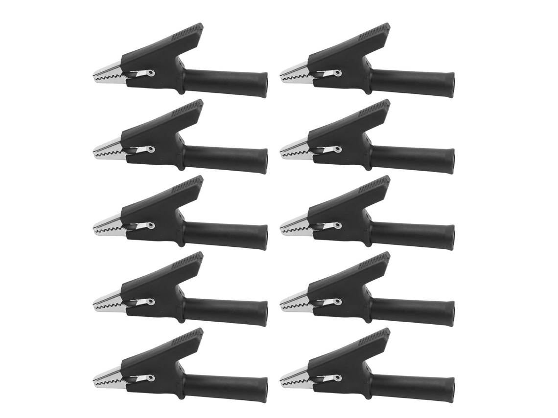 10pcs Grampo Crocodilo Teste 10mm Abertura 10a com Tomada 4mm Kit para Projetos Elétricos e Baterias de Carros