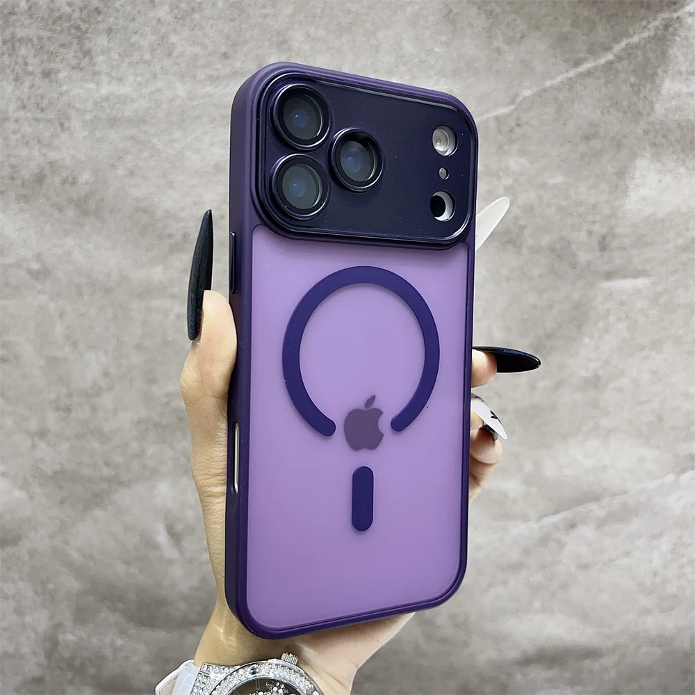 Capa Transparente Para Iphone 14 Pro Max, Roxa Escura, Com Carregamento Sem Fio E Compatível Com Magsafe.