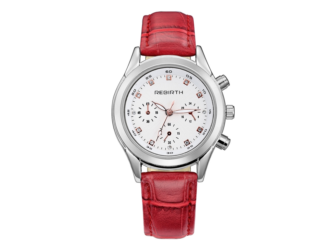 Relógio de Pulso Feminino Casual À Prova D'água de Quartzo com Pulseira Pu Vermelho