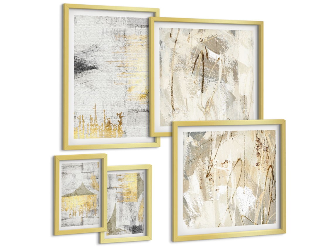 Galeria De Pinturas Murais Pôsteres Minimalistas Abstratos Moldura Dourada Quadros Para A Sala De Estar Espelharte (conjunto De 5 Imagens)