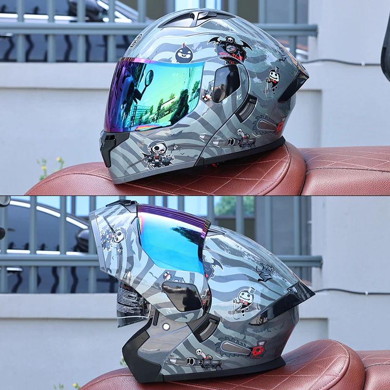 Capacete Modular Para Motocicleta (m)dot Em Abs Com Viseiras Duplas Articuladas