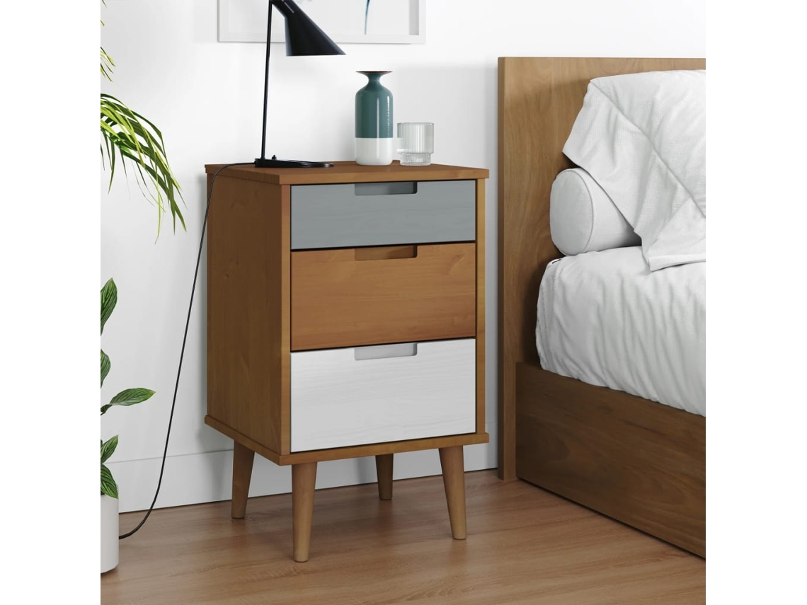 Vidaxl Mesa De Cabeceira Molde 40x35x65 Cm Pinho Maciço Castanho