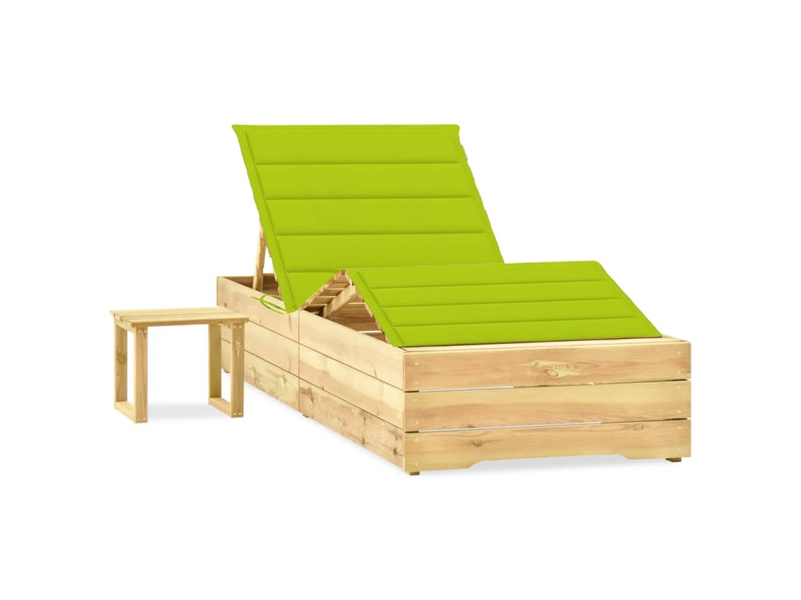 Vidaxl Espreguiçadeira De Jardim Com Mesa E Almofadão Pinho Impregnado