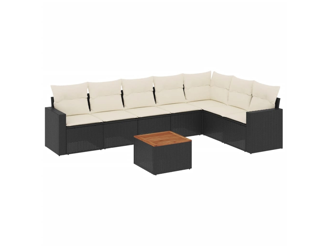 Conjunto 8 sofás de jardim VIDAXL com almofadões vime PE preto