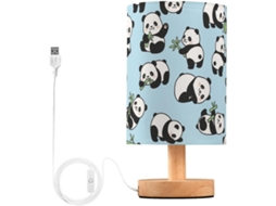 Abajur De Cabeceira Mnsruu Com Estampa Panda E Bambu, Luminária De Mesa Led, Cúpula De Tecido, Luminária Pequena Para