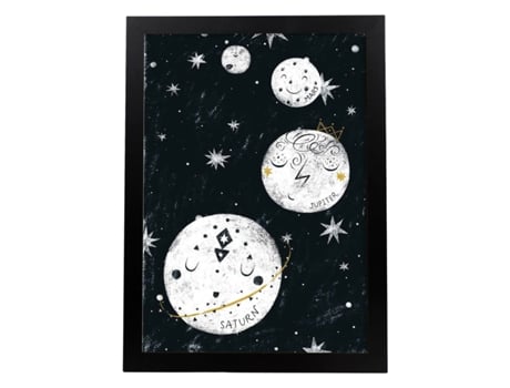 Póster NACNIC Quatro Planetas No Estilo Nórdico Preto e Branco. Composições Planetárias Infantis Black