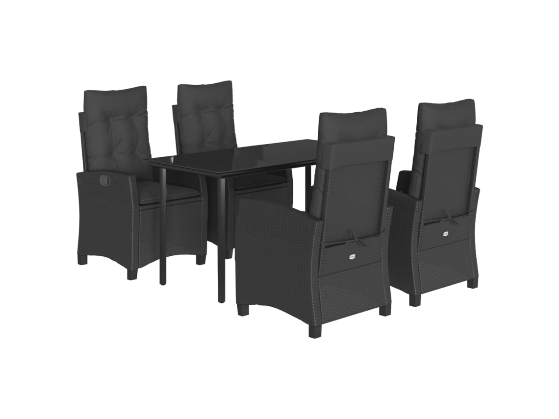 Conjunto de 5 Jantar para Jardim com Almofadões Vime Pe Preto MAISON EXCLUSIVE