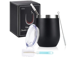 Copo de Vinho LINJOU Inox com Tampa e Caneta Parede Dupla Preto