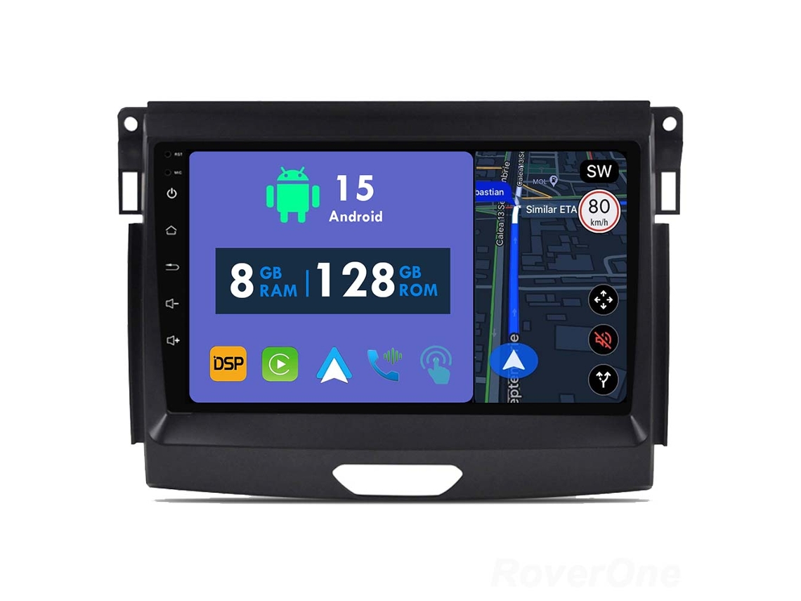 Auto Rádio Carro Bluetooth Autoradio 8GB RAM 128G ROM CarPlay Navegação GPS Ecrã Táctil RoverOne para Ford Ranger P703 2015-2022  